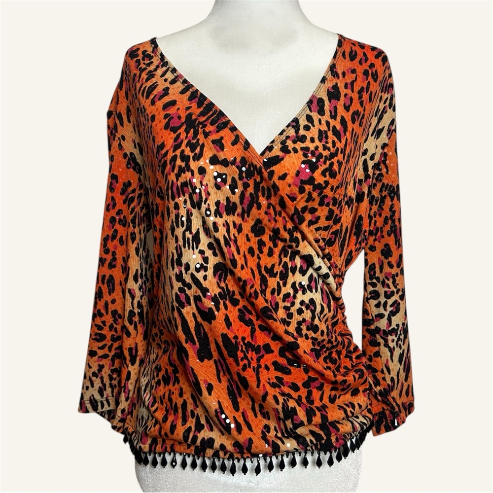Y2K Leopard Print V-Neck Wrap Top - Picture 2 of 4